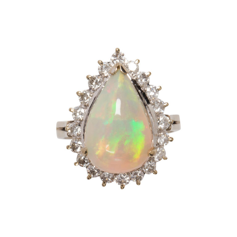 14k white gold opal diamond ring