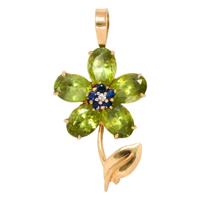 18k gold peridot sapphire diamond pendant