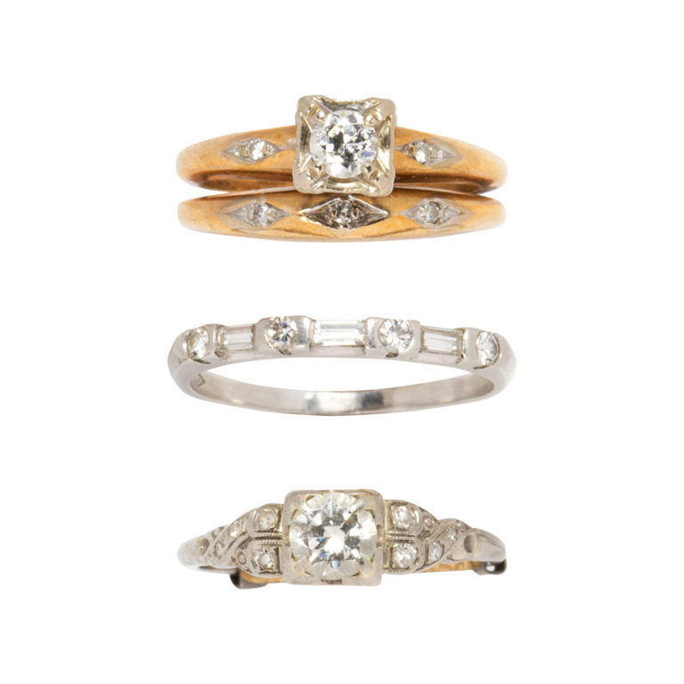 Diamond and gold rings