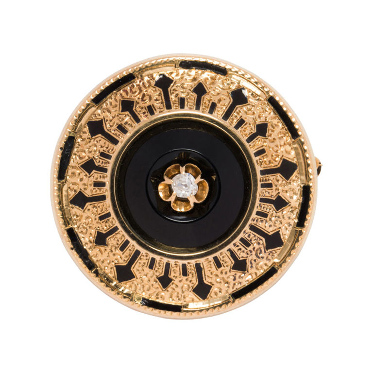 14k gold onyx diamond brooch-pendant