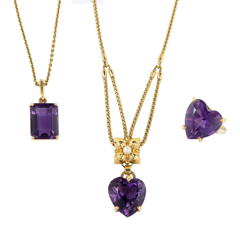Amethyst and 14k gold jewelry set