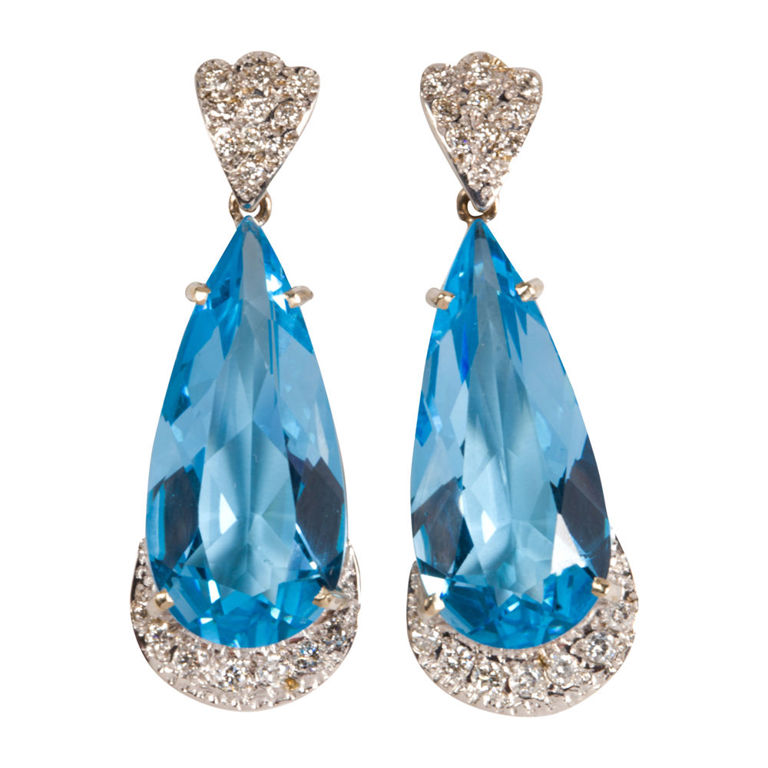 14k white gold topaz and diamond earrings