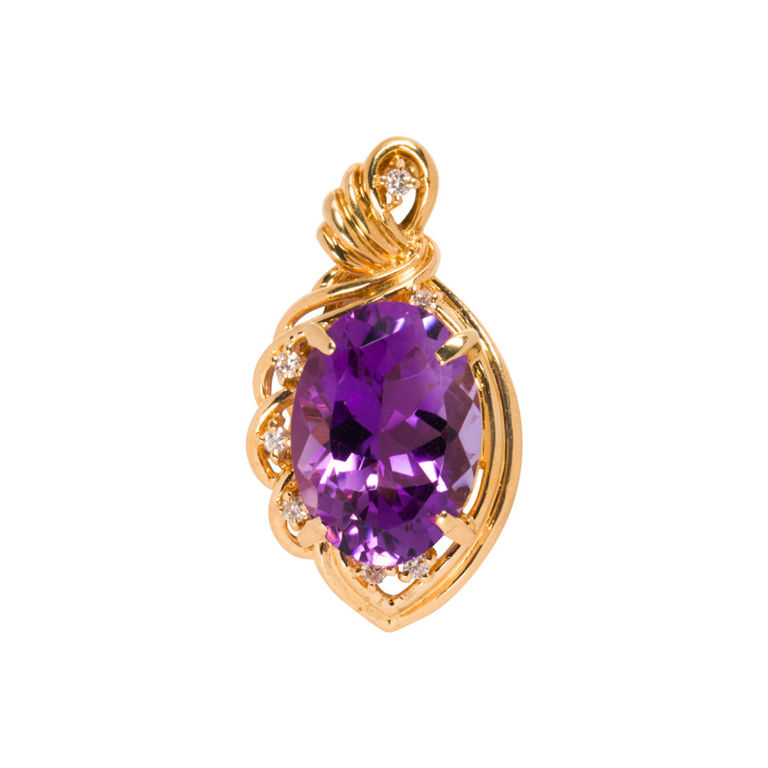 18k gold amethyst and diamond pendant necklace