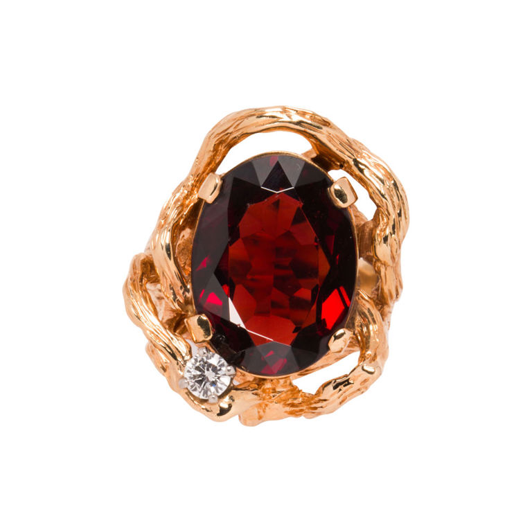 14k gold garnet and diamond ring