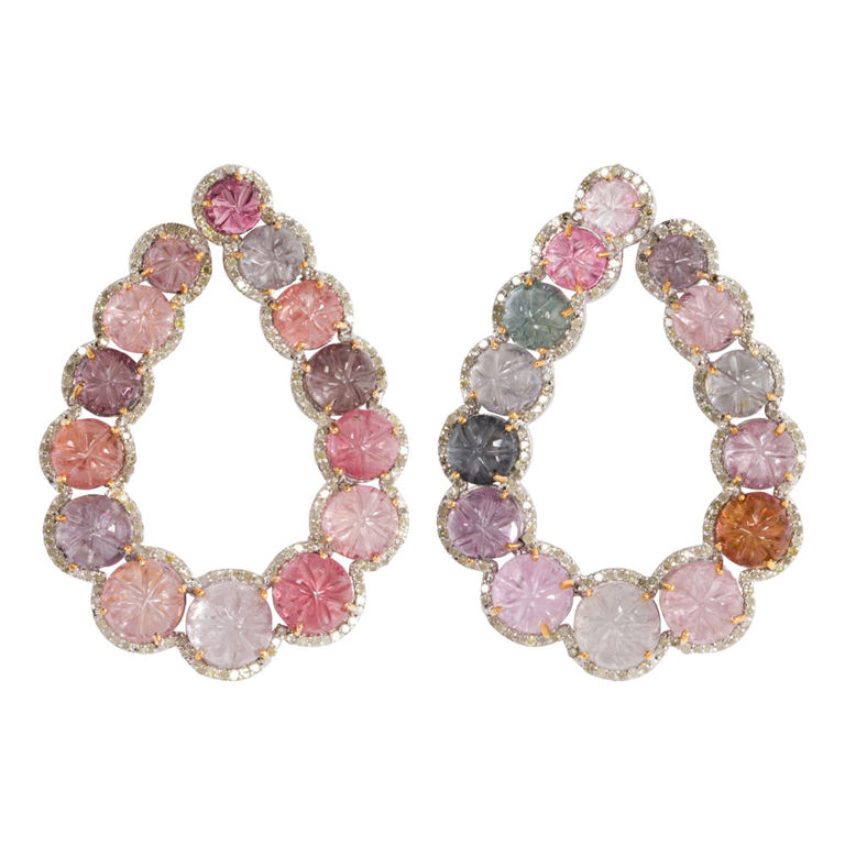 Silver multi-color spinel and diamond earrings