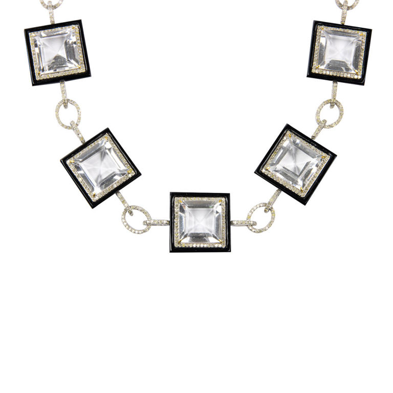 14k gold and silver link rock crystal necklace