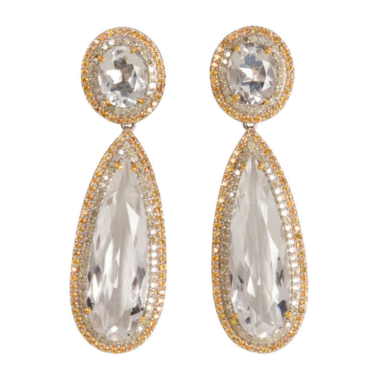 14k gold and silver pendant rock crystal earrings