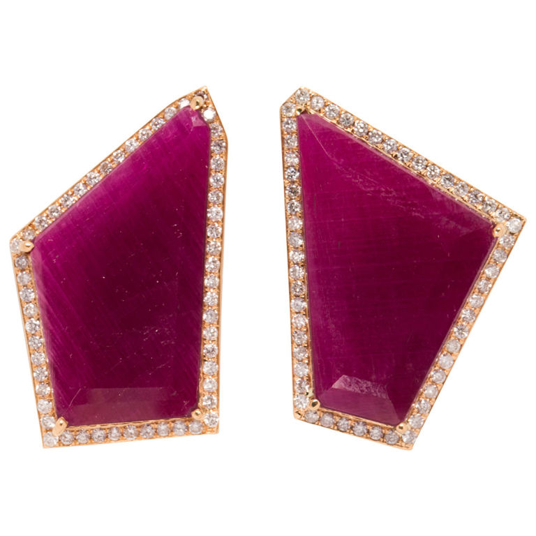 18k gold ruby and diamond earrings
