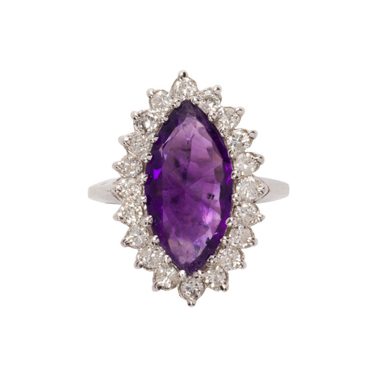14k white gold amethyst and diamond ring