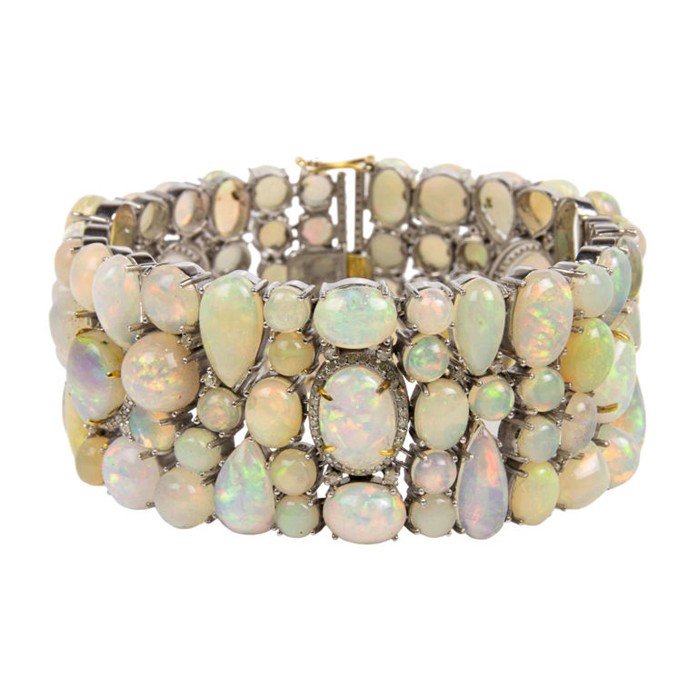 Opal, diamond, silver bracelet