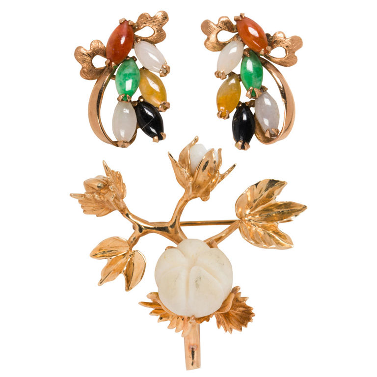 14k gold hardstone brooch