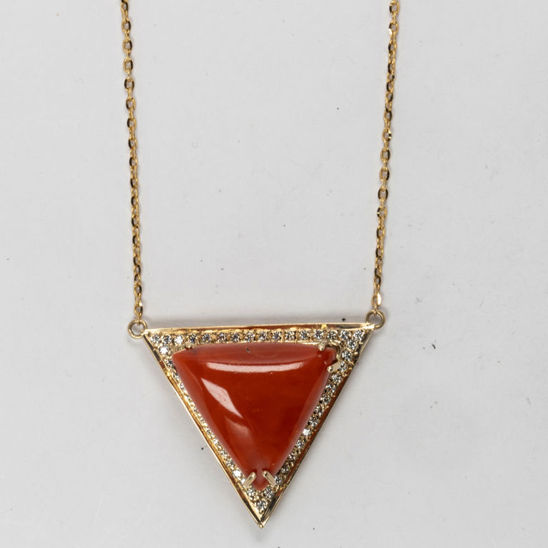 18k gold coral diamond pendant necklace