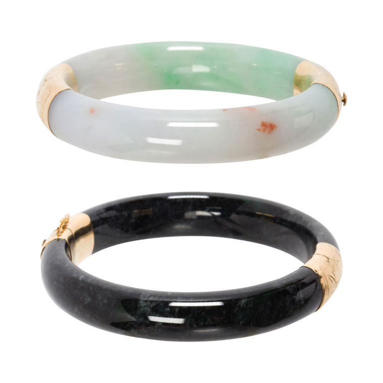 14k gold jade and hardstone bangles
