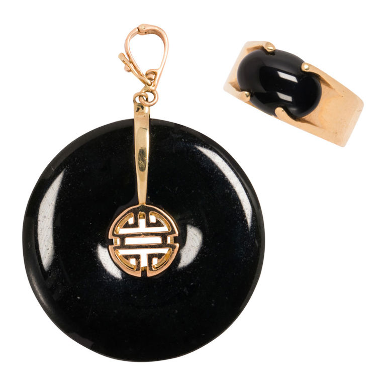14k gold onyx pendant-enhancer and ring
