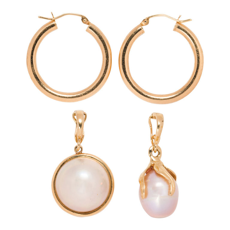 14k gold cultured pearl jewelry group