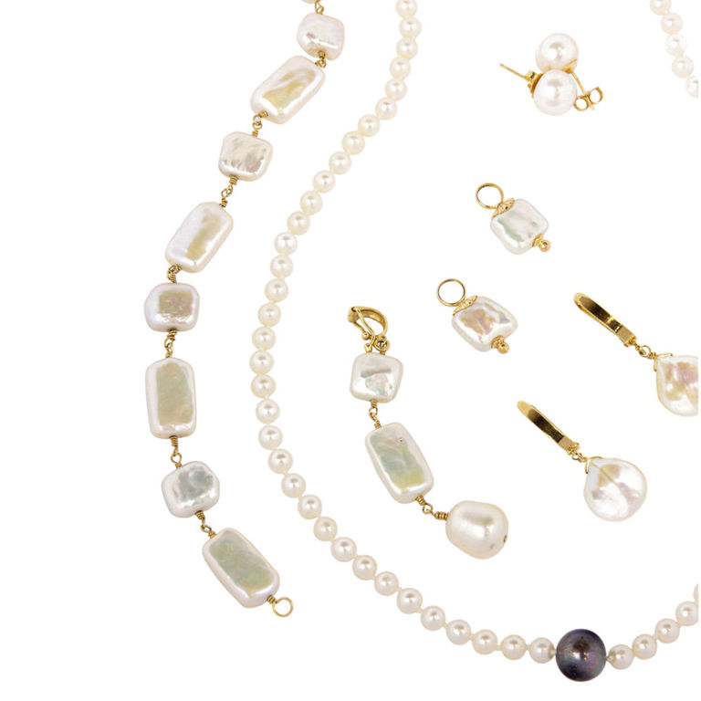 14k gold silver cultured pearl jewelry group