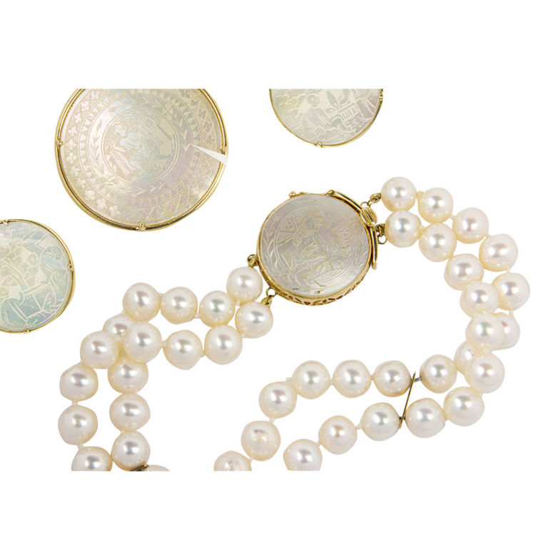 14k gold pearl and mother-of-pearl jewelry group