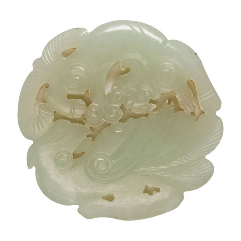 Chinese white jade lion and phoenix pendant