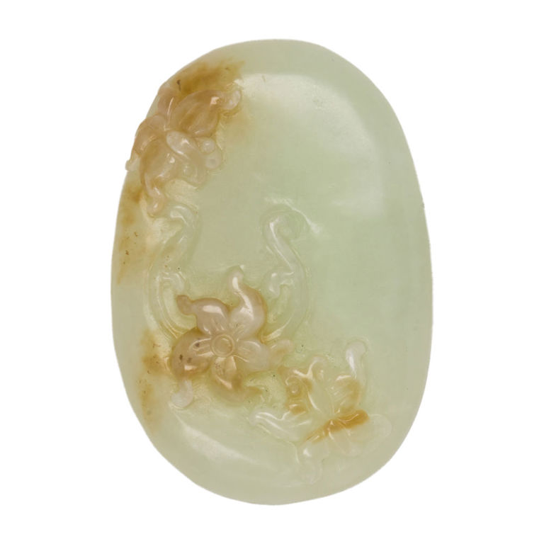 Chinese white and russet jade oval pendant
