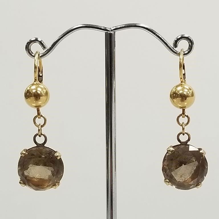 18k gold smoky quartz earrings