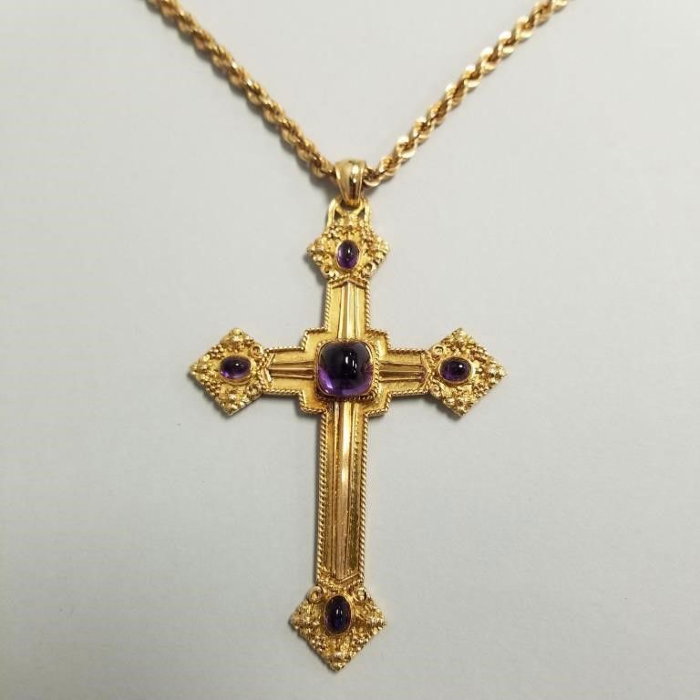 18k gold amethyst cross pendant with chain