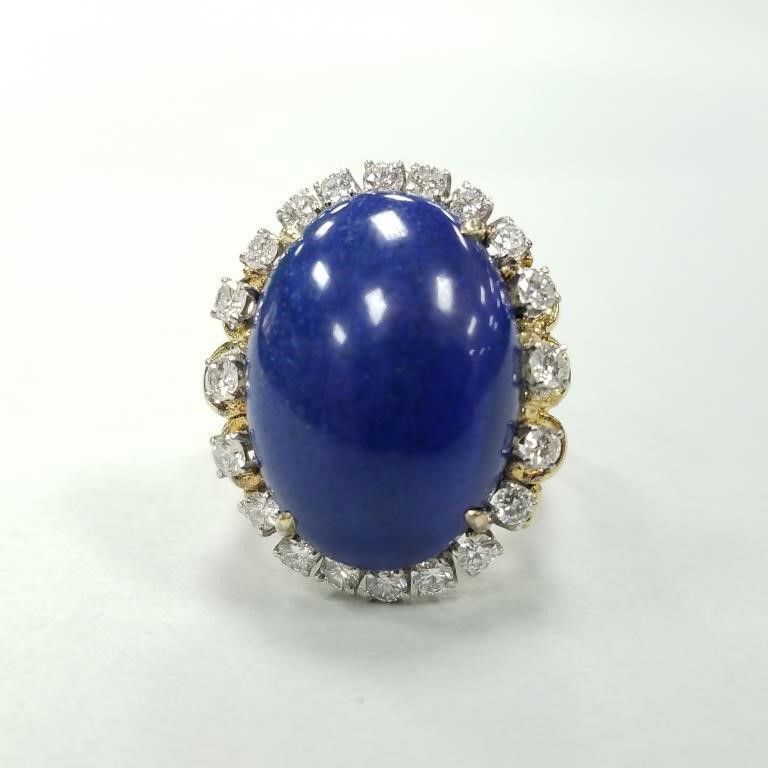 14k gold lapis diamond halo ring