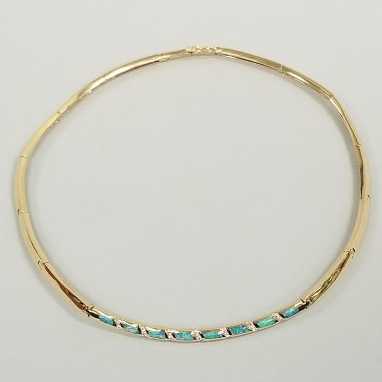 14k gold opal diamond choker necklace