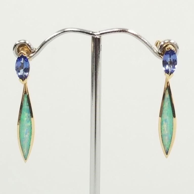 14k gold tanzanite opal earrings