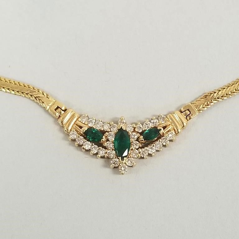 14k gold emerald diamond choker necklace