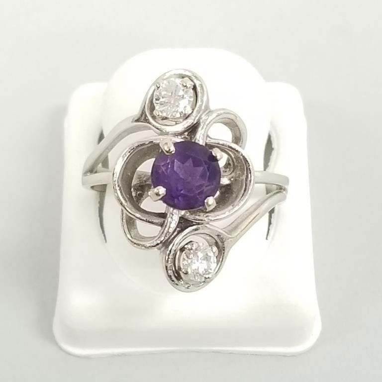 14k white gold amethyst diamond ring