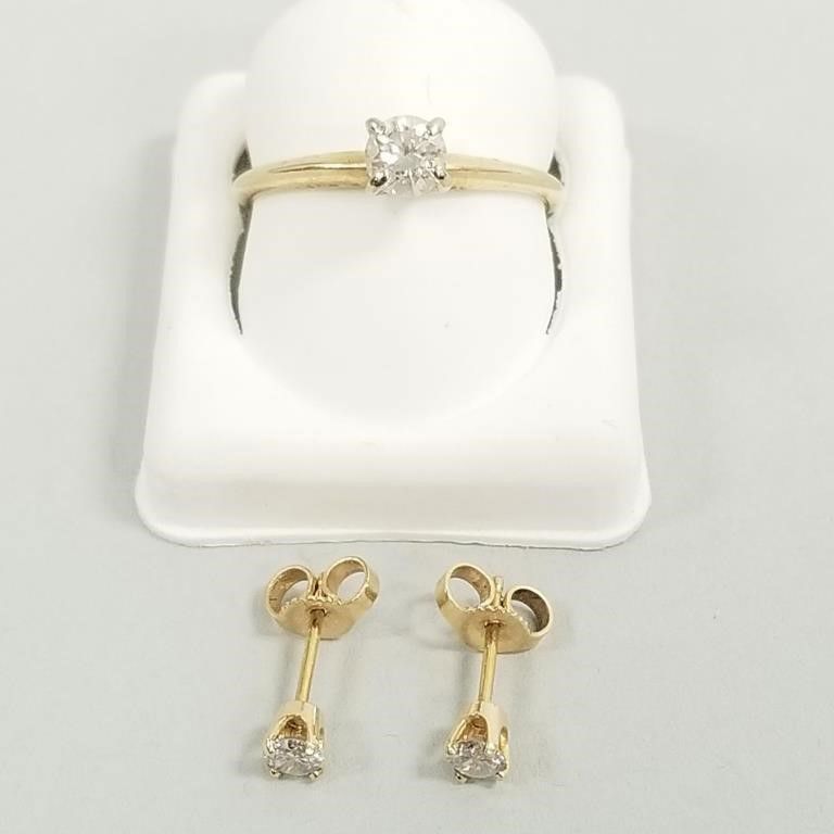 14k gold diamond ring and earrings set
