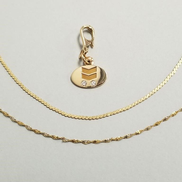 14k gold chains and diamond pendant