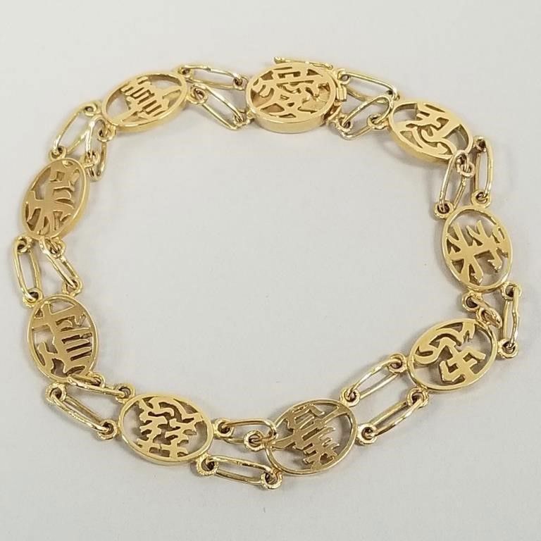 14k gold Asian blessing bracelet