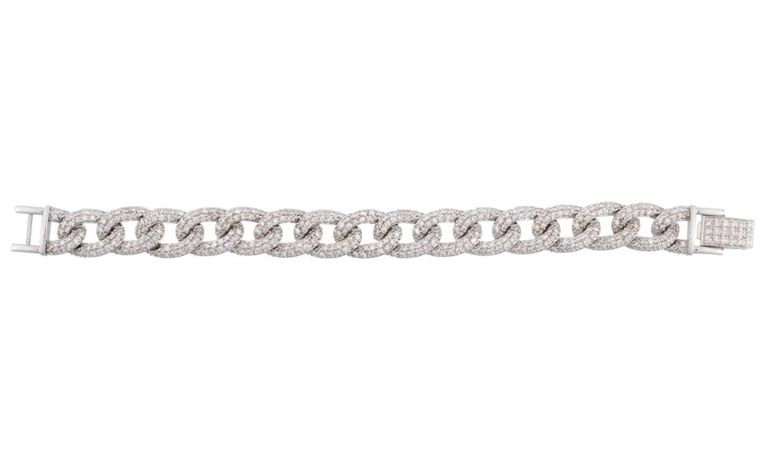 14k white gold diamond chain link bracelet