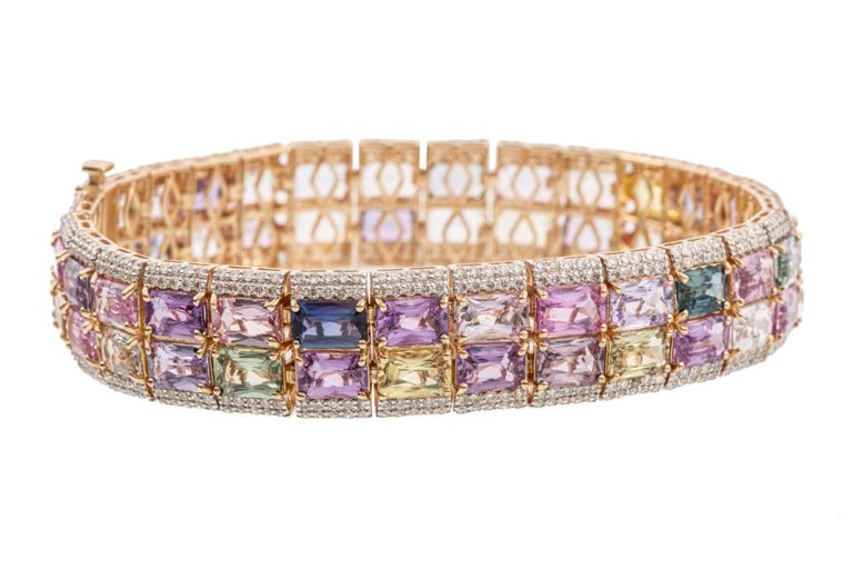 14k yellow gold sapphire and diamond bracelet