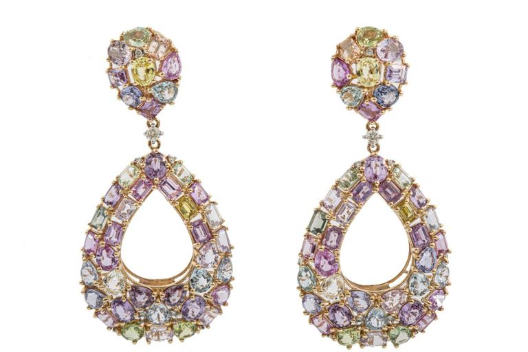 14k yellow gold sapphire and diamond dangle earrings