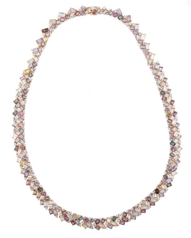 18k yellow gold sapphire and diamond necklace