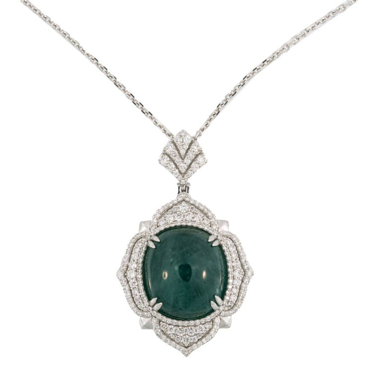 Platinum grandidierite and diamond pendant on chain