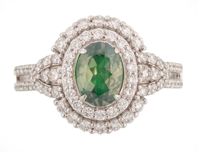 Platinum alexandrite and diamond ring