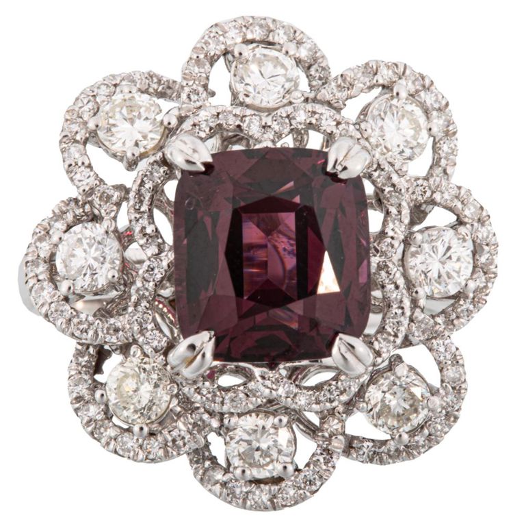 18k white gold spinel and diamond ring