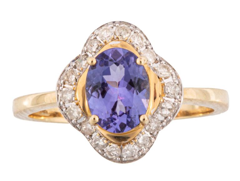 14k yellow gold tanzanite and diamond ring