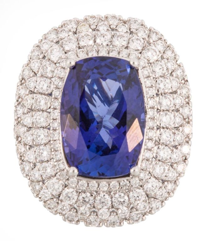 Platinum tanzanite and diamond ring