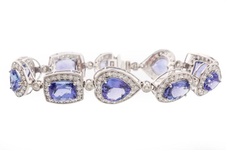 Platinum tanzanite and diamond bracelet