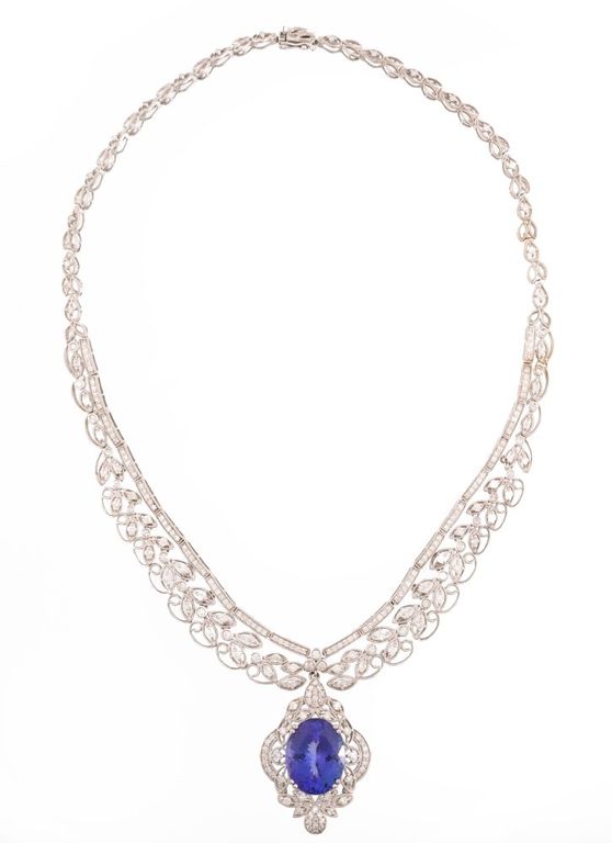 18k white gold tanzanite and diamond necklace