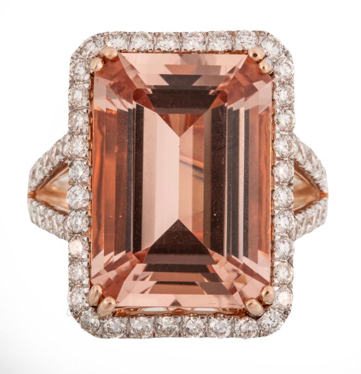 14k rose and white gold morganite and diamond ring