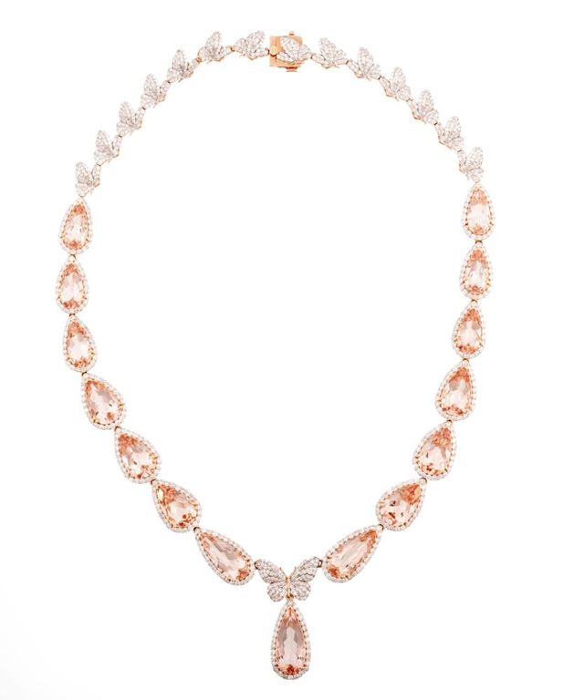 14k rose gold morganite and diamond necklace