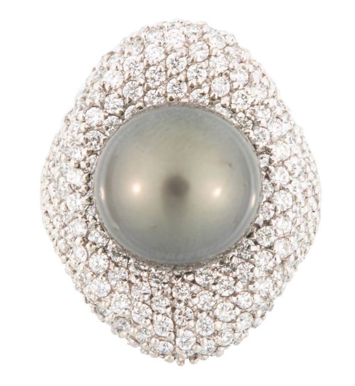 14k white gold pearl and diamond ring
