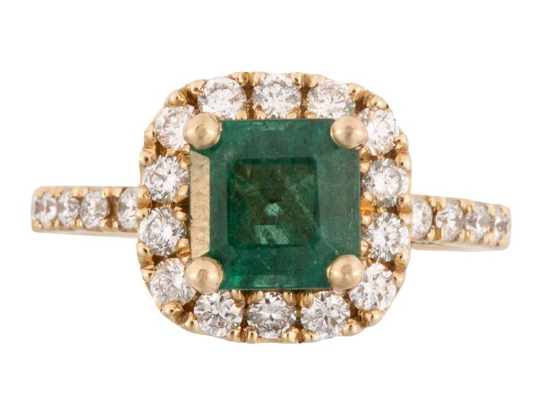 14k yellow gold emerald and diamond ring