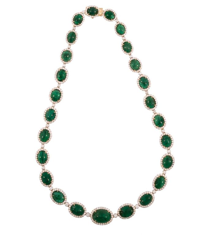 14k yellow and white gold emerald and diamond necklace