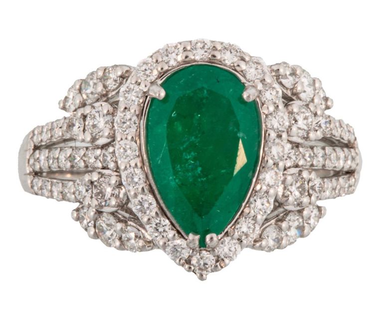 Platinum emerald and diamond ring